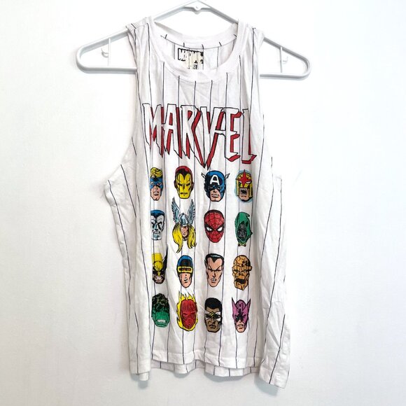 FOREVER 21 x MARVEL Striped Marvel Muscle Tee White Avengers Graphic Tank Top S - Picture 2 of 12
